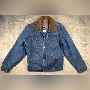 Vintage 70s Blanket Lined Wrangler No Fault Denim Jacket Size 40L